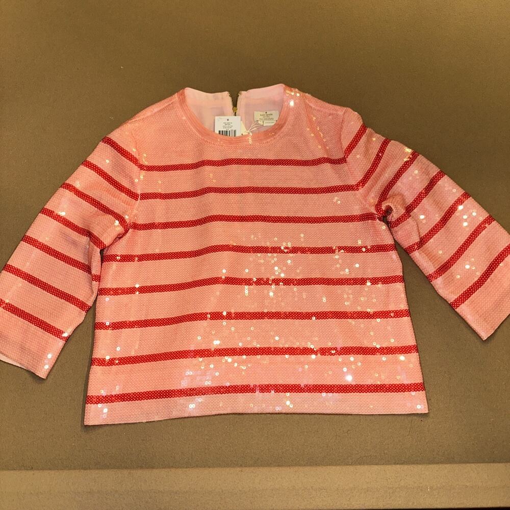 KATE SPADE New York ‘Live Colorfully’ Pink Stripe Sequin Top Sz 6